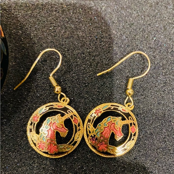 Vintage Cloisonné  Unicorn Flowers Bracelet and earring set - Picture 3 of 5